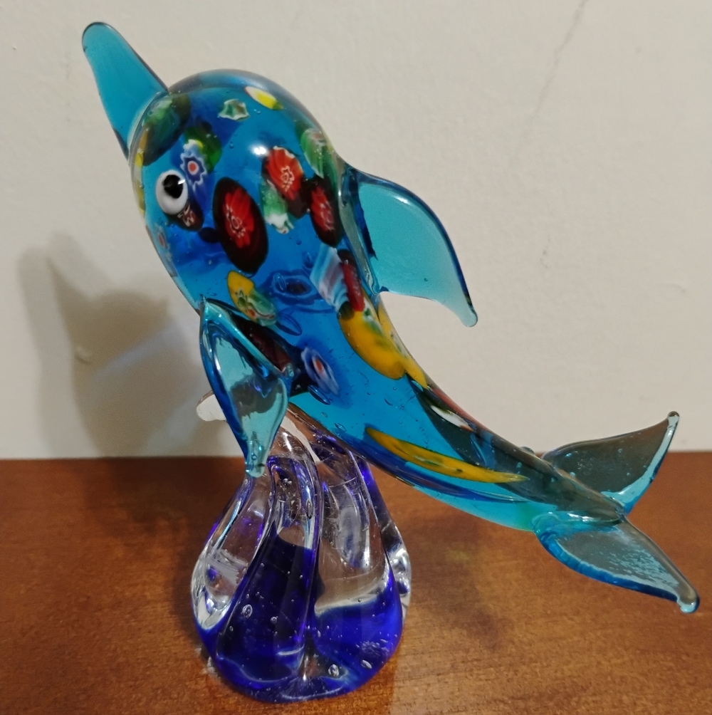 Hand-Blown Glass Dolphin Figurine Vintage